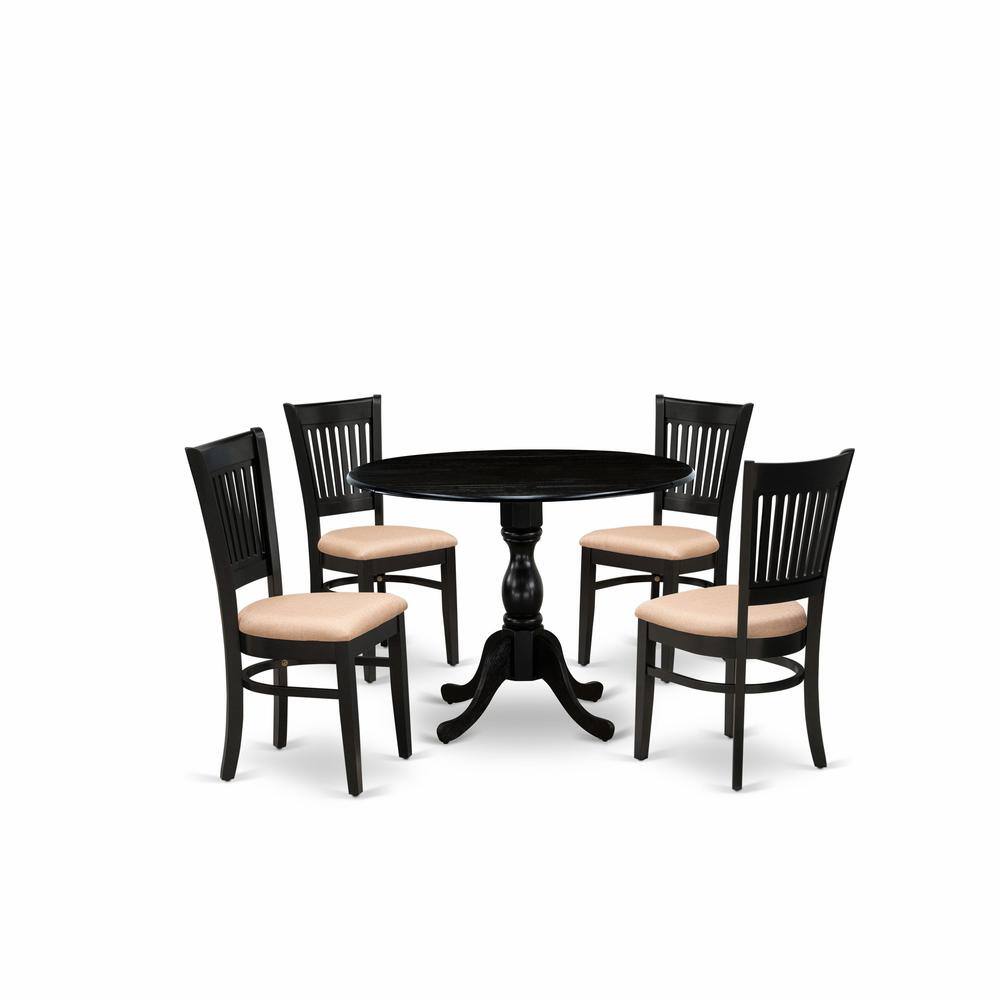 Left. East West Furniture - East West Furniture - DMVA5-BLK-C - 5-Piece Kitchen Dining Room Set- 4 Wood Chair with Linen Fabric Seat and Slatted - Black.