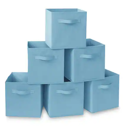 Front. Casafield - (Set of 6) Collapsible Fabric Cubes - Storage Bins - Baby Blue.