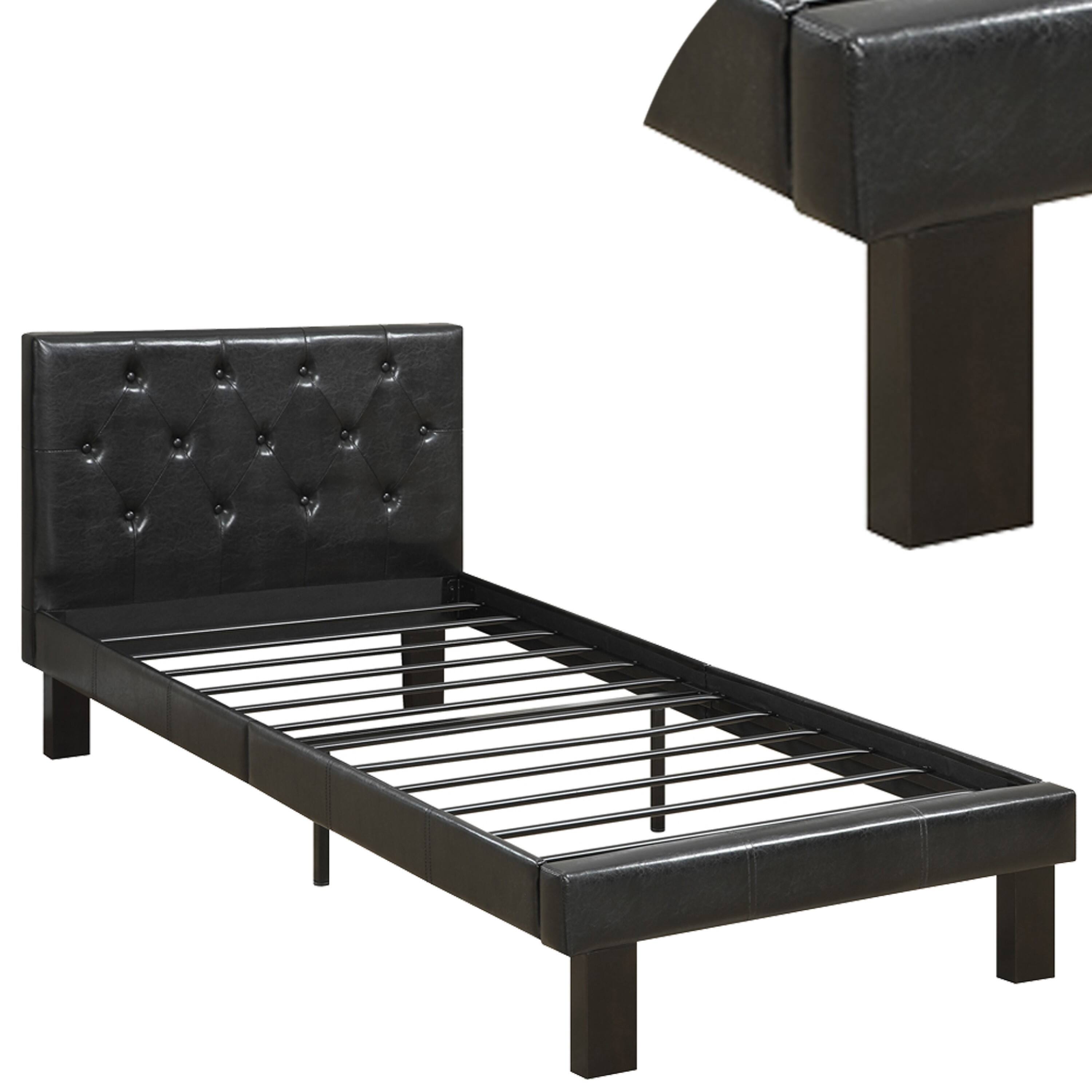 Alt View 3. Manhattan Lane - Faux Leather Upholstered Twin size Bed With tufted Headboard - Black.
