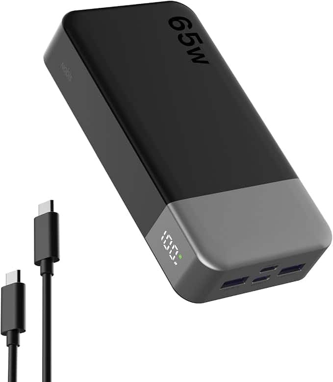 Nobis - 20000mAh 65W USB-C PD Laptop Power Bank with LED Display and 4-Port Fast Charging - Black