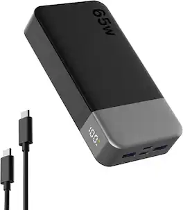 Nobis - 20000mAh 65W USB-C PD Laptop Power Bank with LED Display and 4-Port Fast Charging - Black