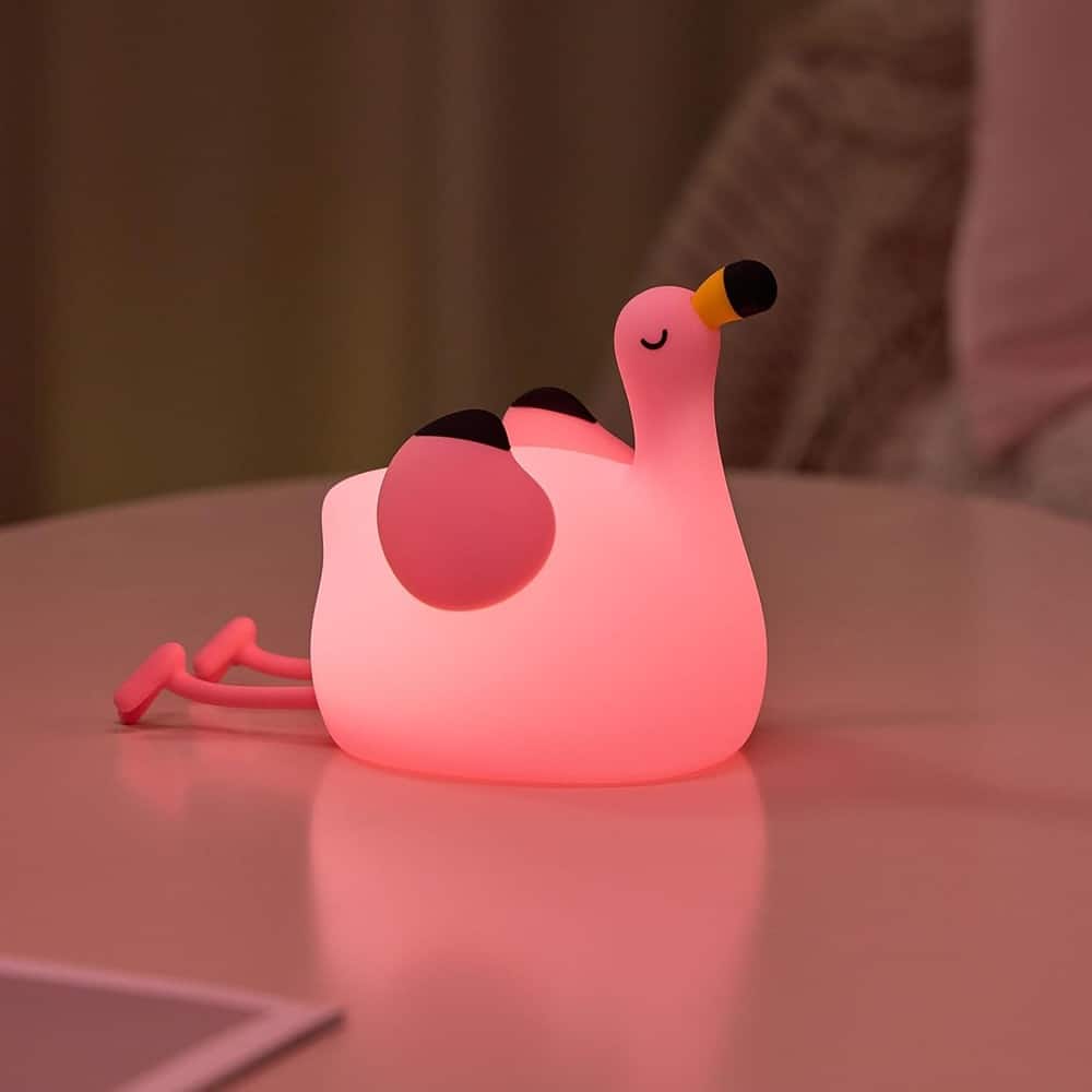 ACJPR - Night Light for Kids, Flamingo-Shaped Dimmable Silicone LED Animal Night Lamp, Rechargeable Bedside Nightlight for Bedro