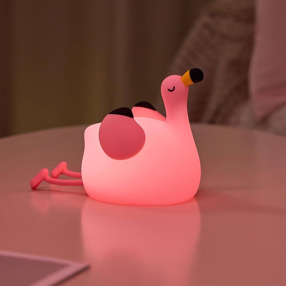 Front. ACJPR - Night Light for Kids, Flamingo-Shaped Dimmable Silicone LED Animal Night Lamp, Rechargeable Bedside Nightlight for Bedro.