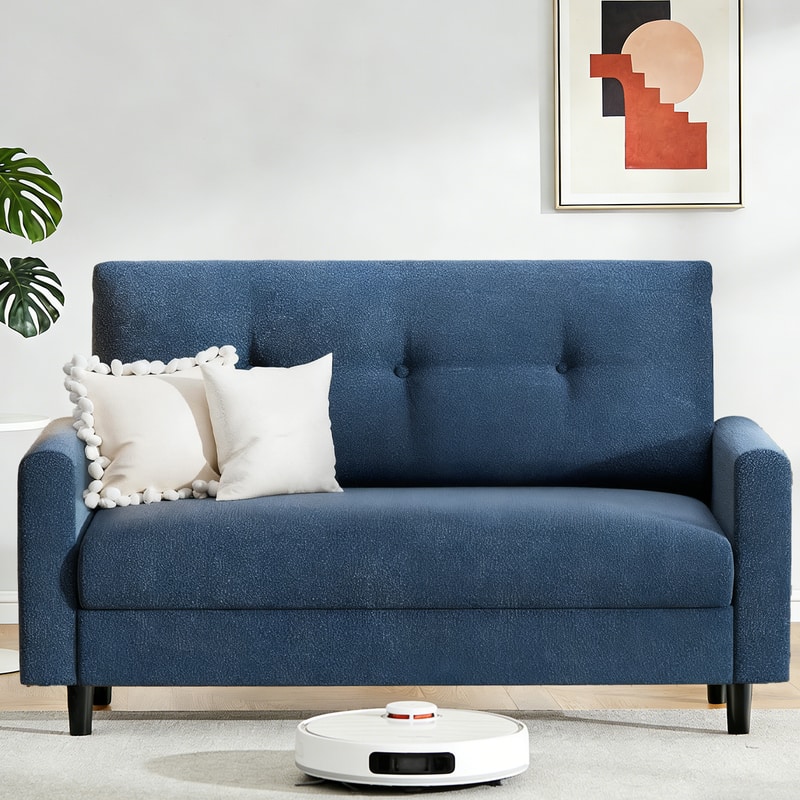 Vipbear - 50" Linen Couch, Sofa No Tool Assembly, Comfy Couches 22.5" Deeper Seats, Corduroy Sofas, Loveseat Sofa Couch - Blue