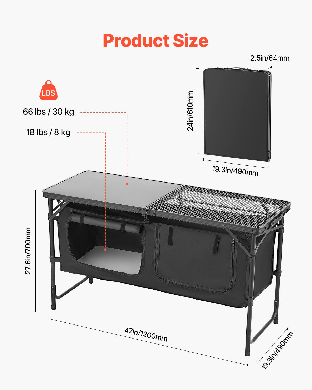 Product Size: 2.5in/64mm
LBS: 66 lbs / 30 kg
18 lbs / 8 kg
24in/610mm
19.3in/490mm
27.6in/700mm
47in/1200mm
19.3in/490mm