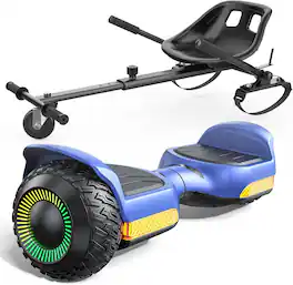 MIHOVER - Hoverboard with Go-Kart Kit, 6.5" Electric Hoverboard Kart Combo, 500W, 7.75 MPH, Bluetooth Speaker and LED Lights - Blue