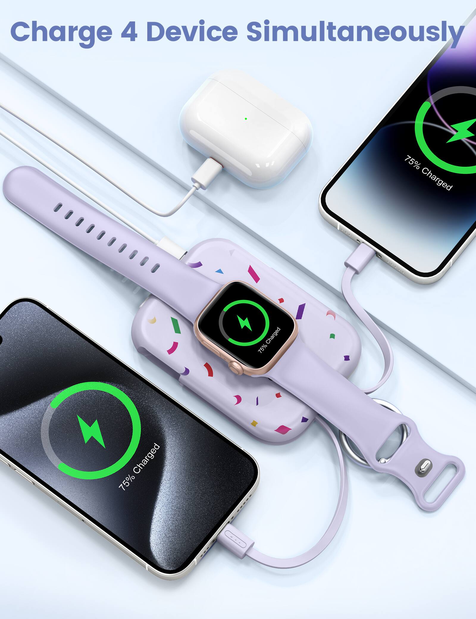 Charge 4 Device Simultaneously  
75% Charged  
Charged 75%
