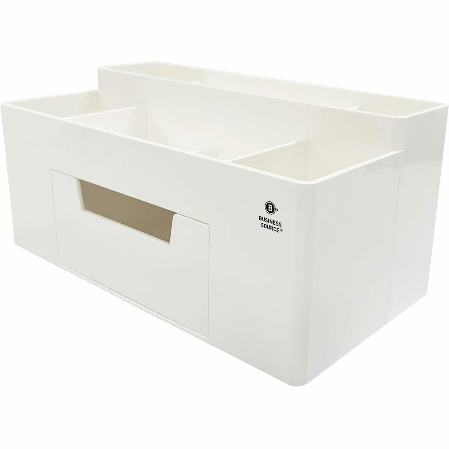 Business Source - Multi Grid Desktop Organizer 7 Compartment 1 Drawer 3.90 x 8.90 x 4.80 Desktop Storage Drawer - White