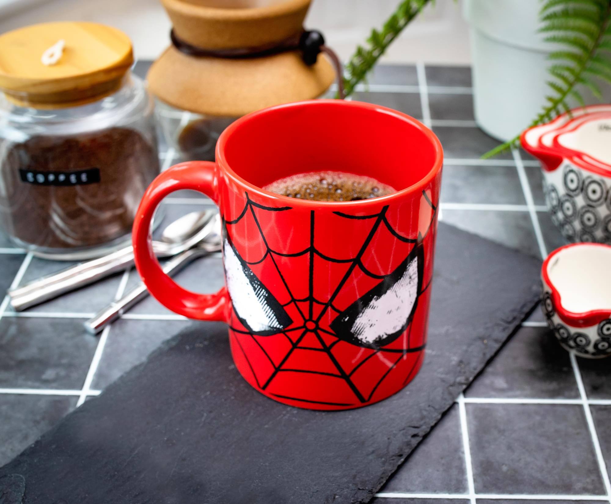 Alt View 3. Marvel - Marvel Comics Spider-Man Classic Mask Ceramic Mug | Holds 20 Ounces - Red.