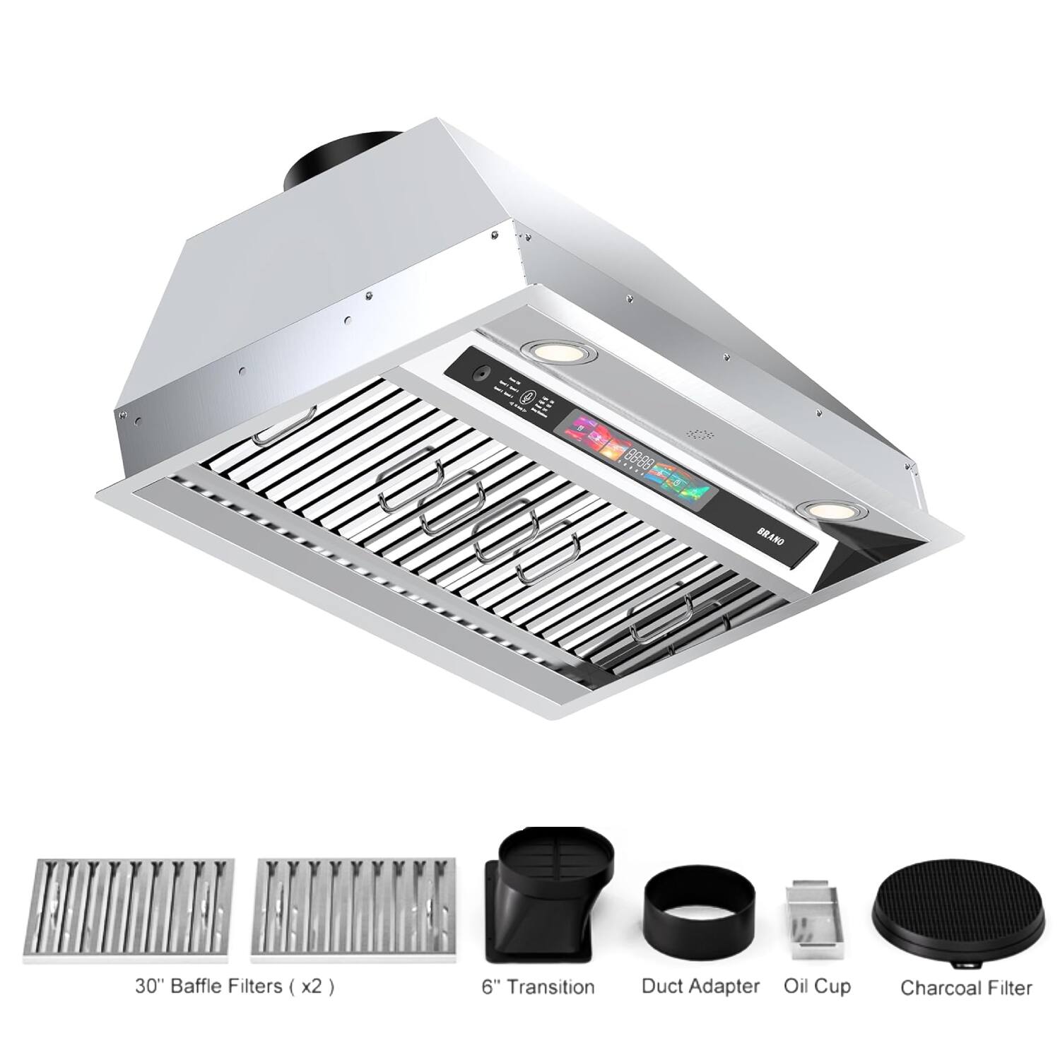 Brano - 30 inches - Convertible - Range Hood Insert - sliver