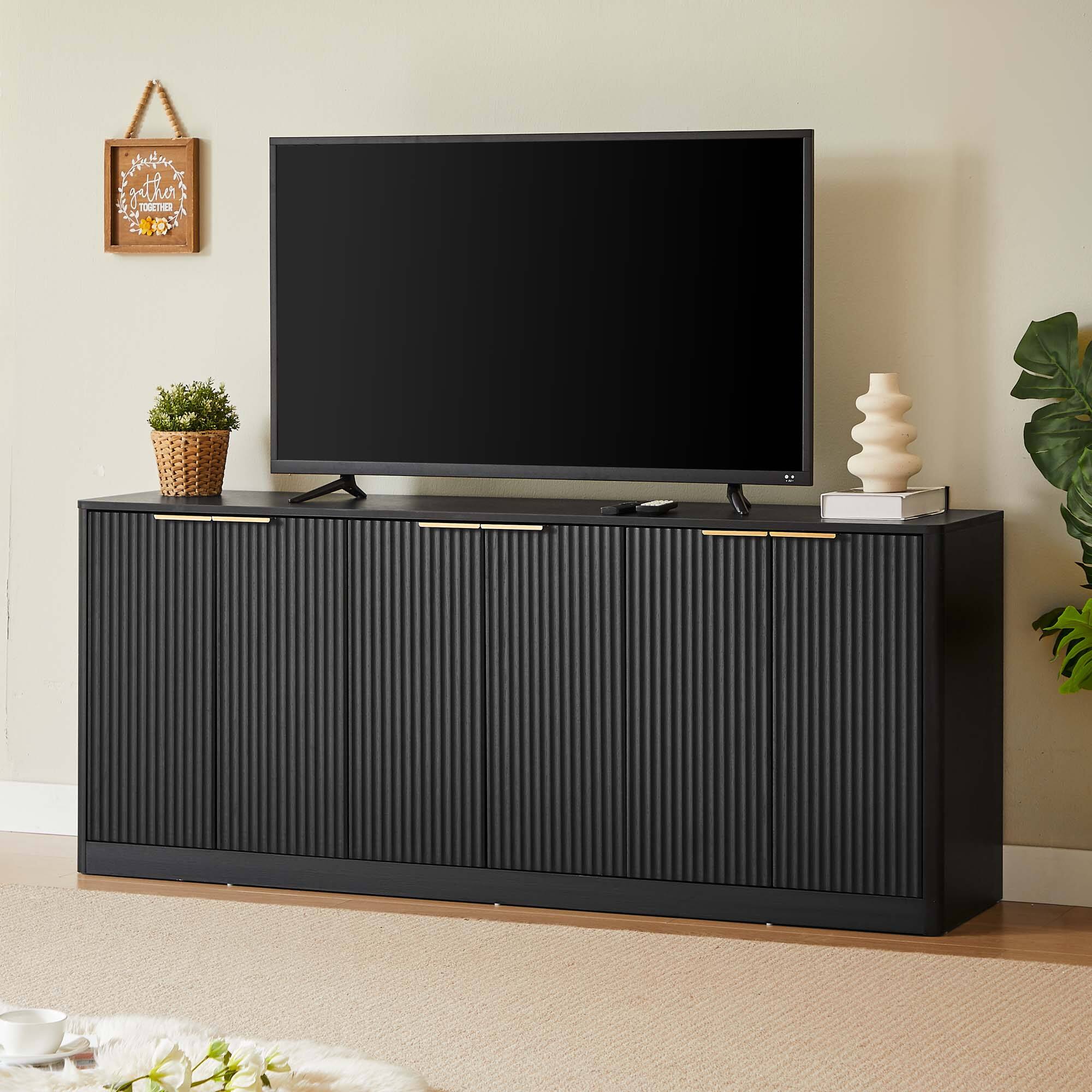 Alt View 10. Forest'nSky - 67-inch modern wavy sideboard, curved contour design storage cabinet,Black - Black.
