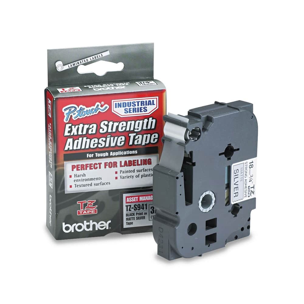 Brother - P-Touch TZES941 0.7 in. x 26.2 ft. TZ Extra-Strength Adhesive Laminated Labeling Tape - Black on - Matte Silver