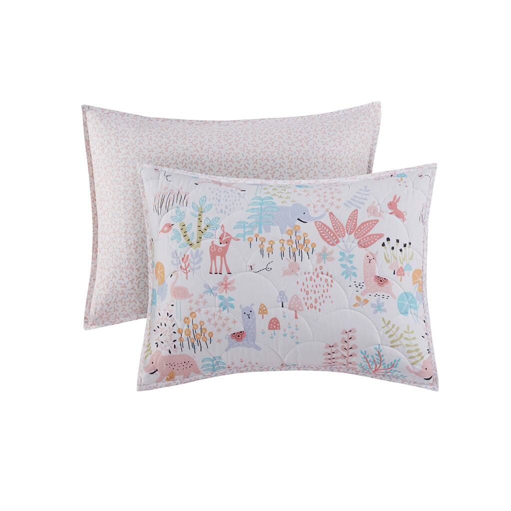 Alt View 4. Gracie Mills - Gracie Mills Illyria Animals Reversible Cotton Quilt Set - Blush.
