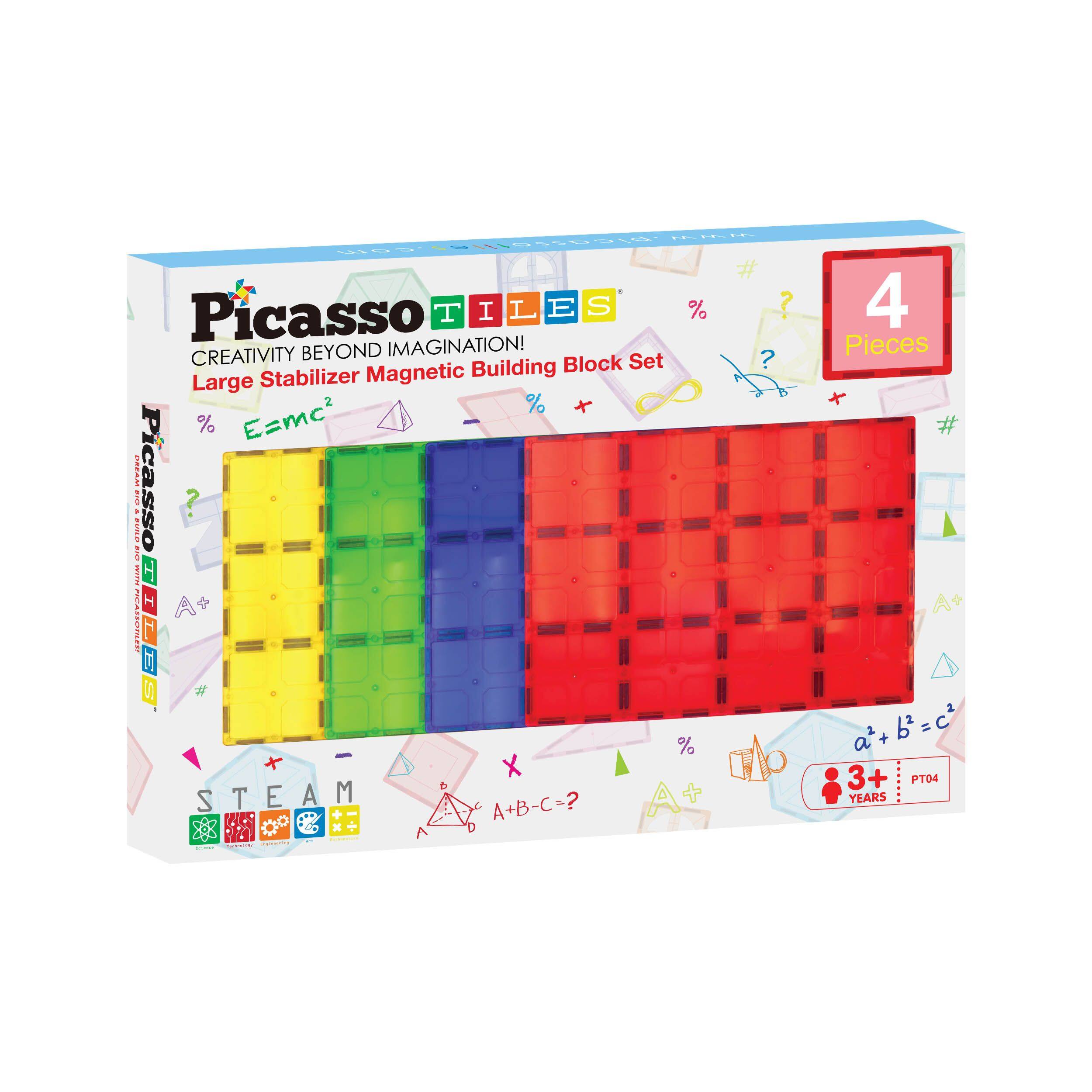 Picasso Tiles, Creativity Beyond Imagination! Large Stabilizer Magnetic Building Block Set, 4 Pieces, 3+ Years, STEAM, A+B-C-?, a+b=c2, E=mc2