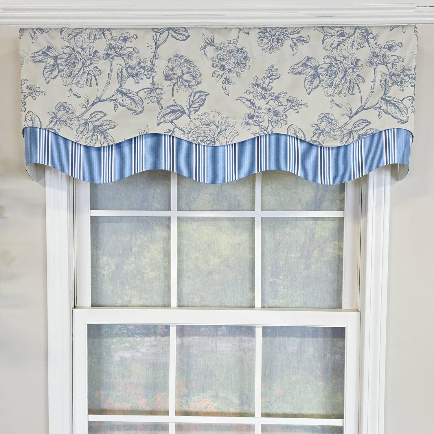 Angle. RLF Home - RLF Home 100% Cotton Ashington Glory  Fully lined Windows Rod Pocket Valance 50" x 16"  Blue - Blue.