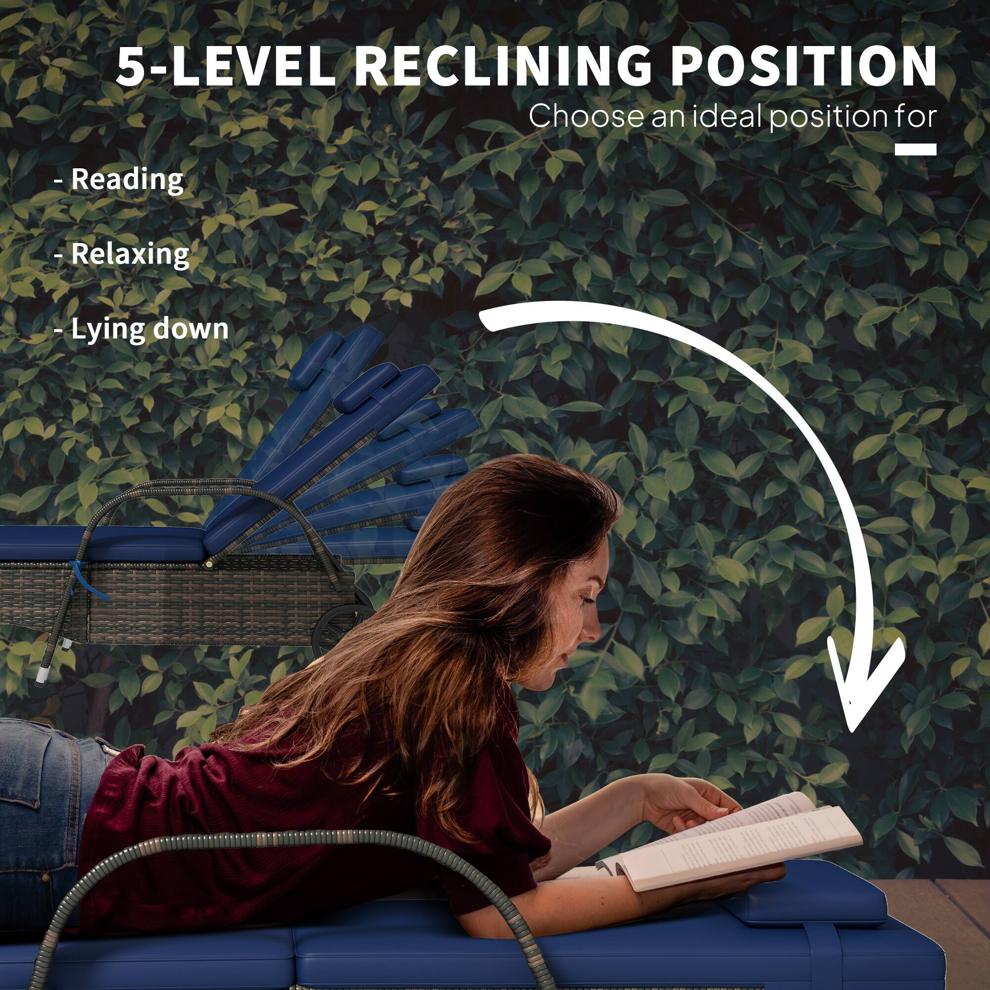 5-LEVEL RECLINING POSITION

Choose an ideal position for:
- Reading
- Relaxing
- Lying down