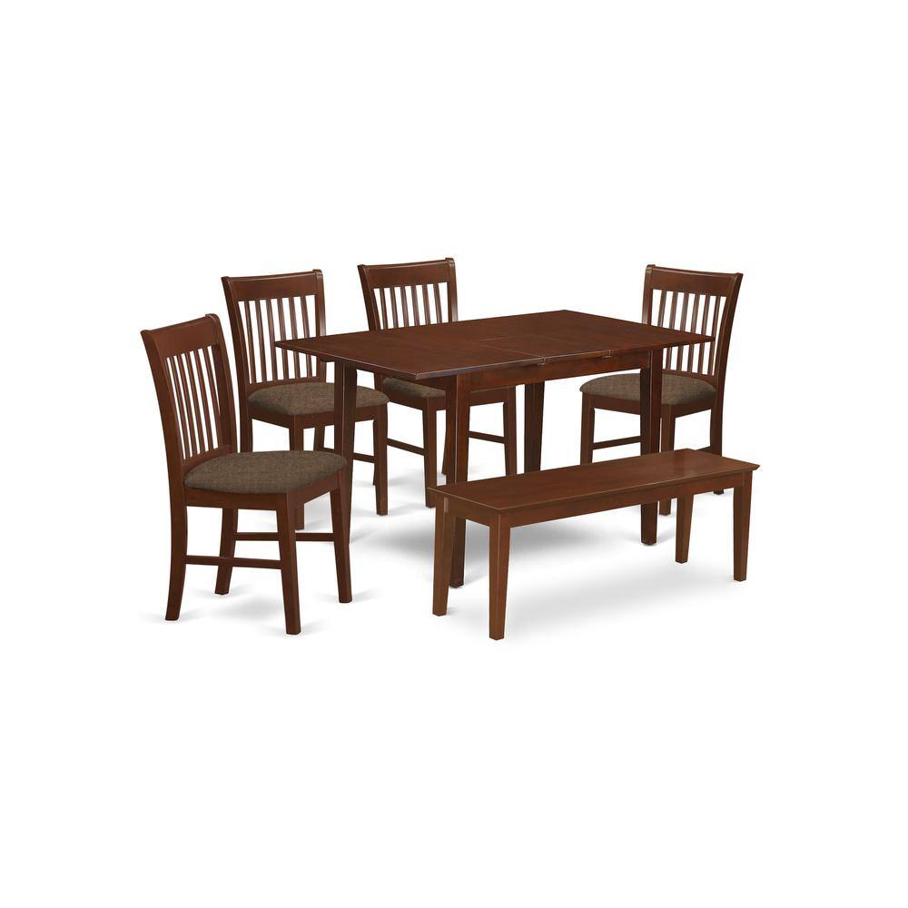 Back. East West Furniture - PSNO6C-MAH-C 6 Pc Dining room set with bench -Table with 4 Dining Table Chairs and Bench - Mahogany.