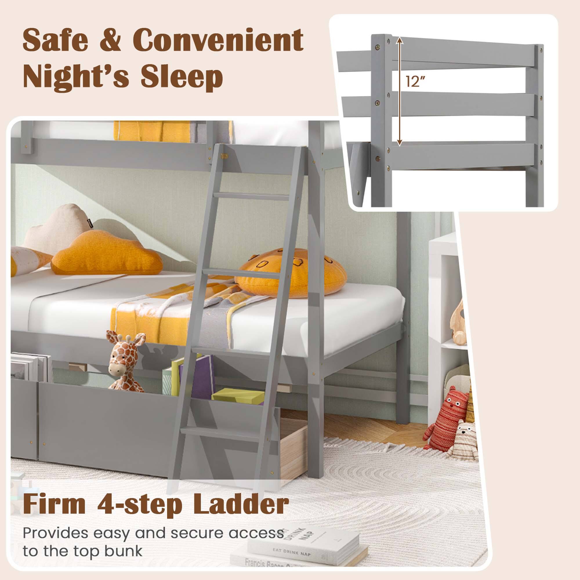 Safe & Convenient Night's Sleep 12" Firm 4-step Ladder Provides easy and secure access to the bunk top.