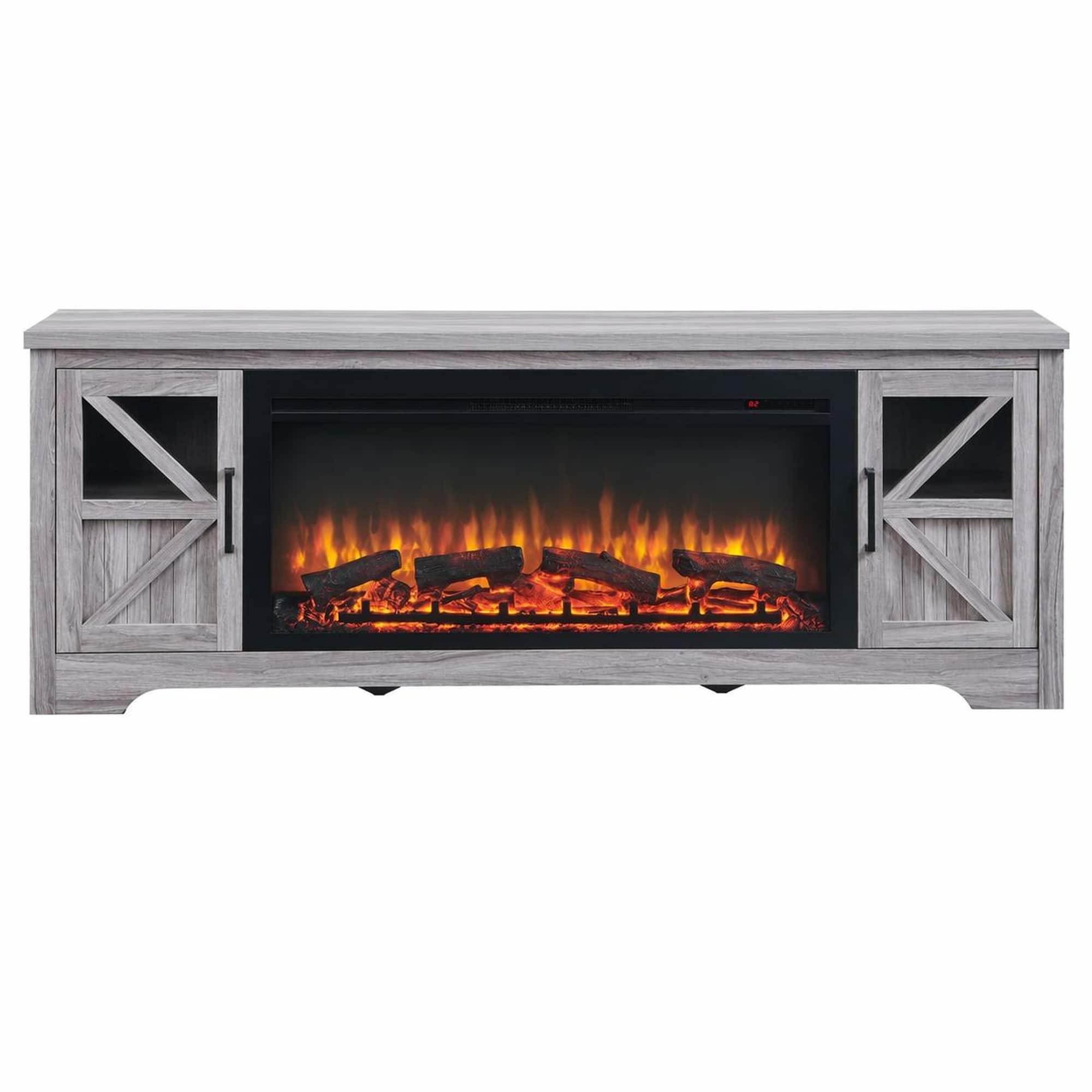RYHNUYNE - 75 Inch Fireplace TV Stand for TVs up to 80 Inch with 44 Inch Electric Fireplace for Living Room Home Theater - Gray Wash