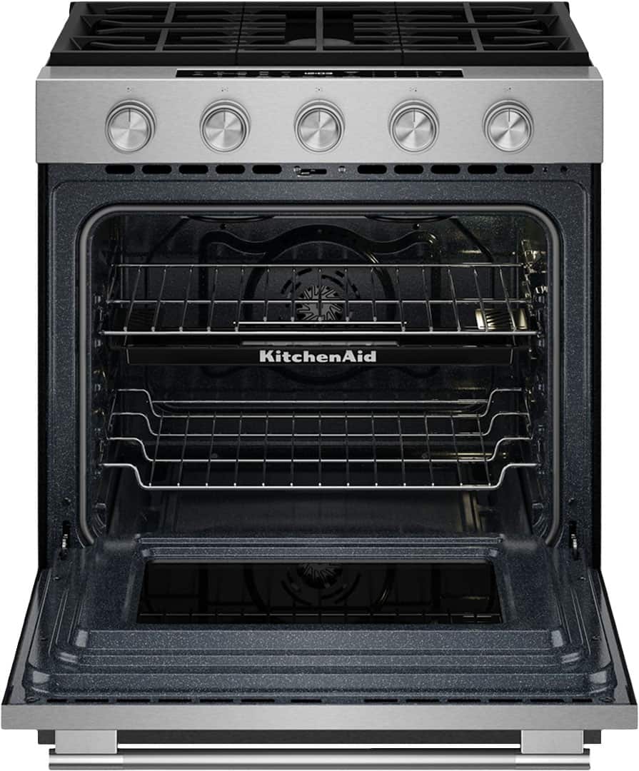 KitchenAid KitchenAid - 5.0 Cu. Ft. Slide-In Gas True Convection Range with Self Clean, Steam Clean, and 2-in-1 Burner - Stainless Steel 12