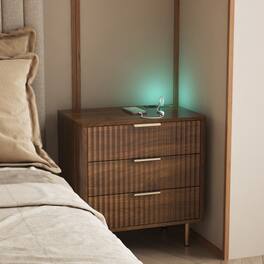 LUCKY ONE - Assembled Nightstand with Charging Station Voice Light USB Storage Cabinet - Wood