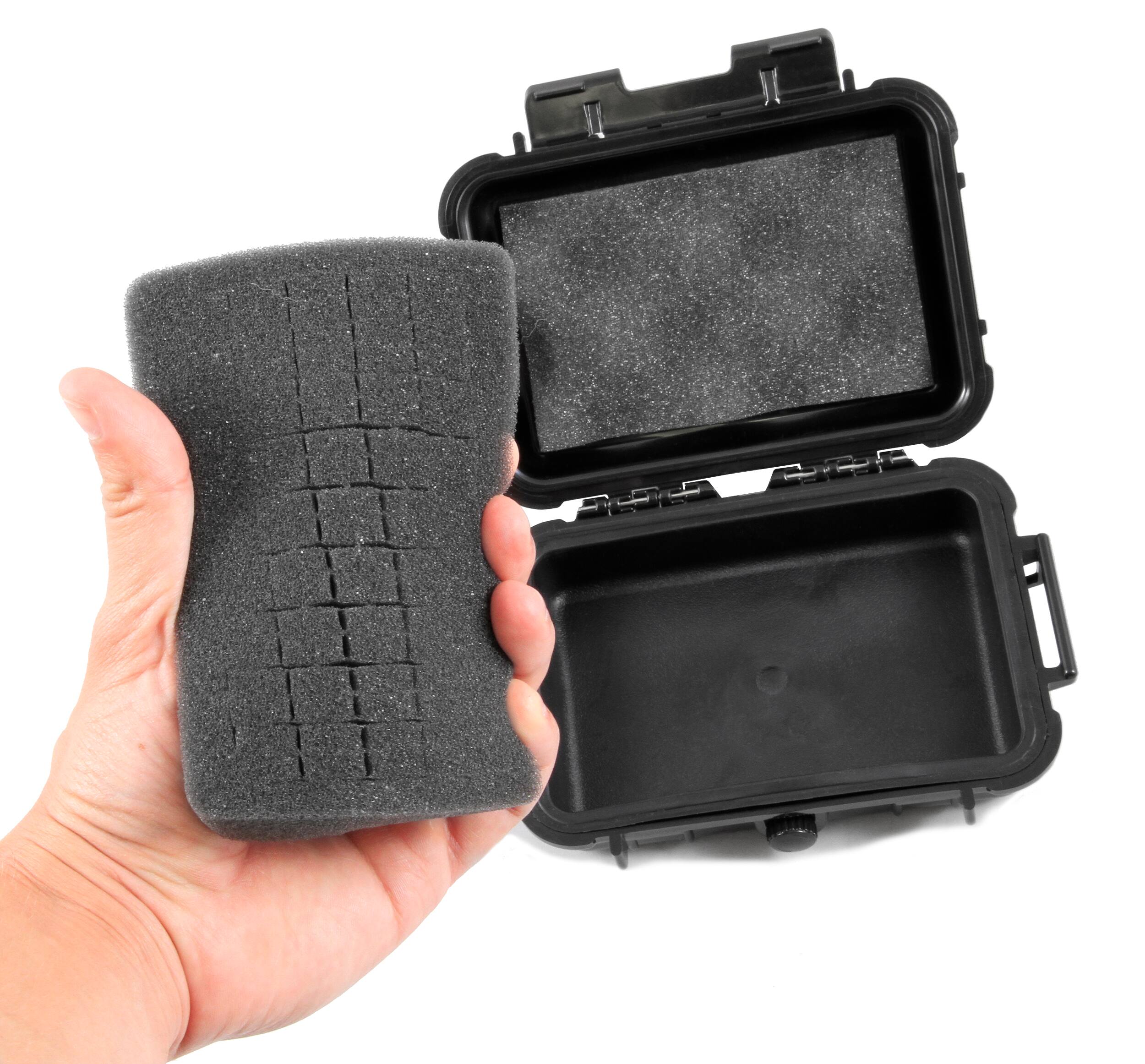Left. CASEMATIX - Waterproof Carrying Case for Garmin Varia RearVue 820 Bike Radar Tail Light – Travel Case with Customizable Foam - Black.