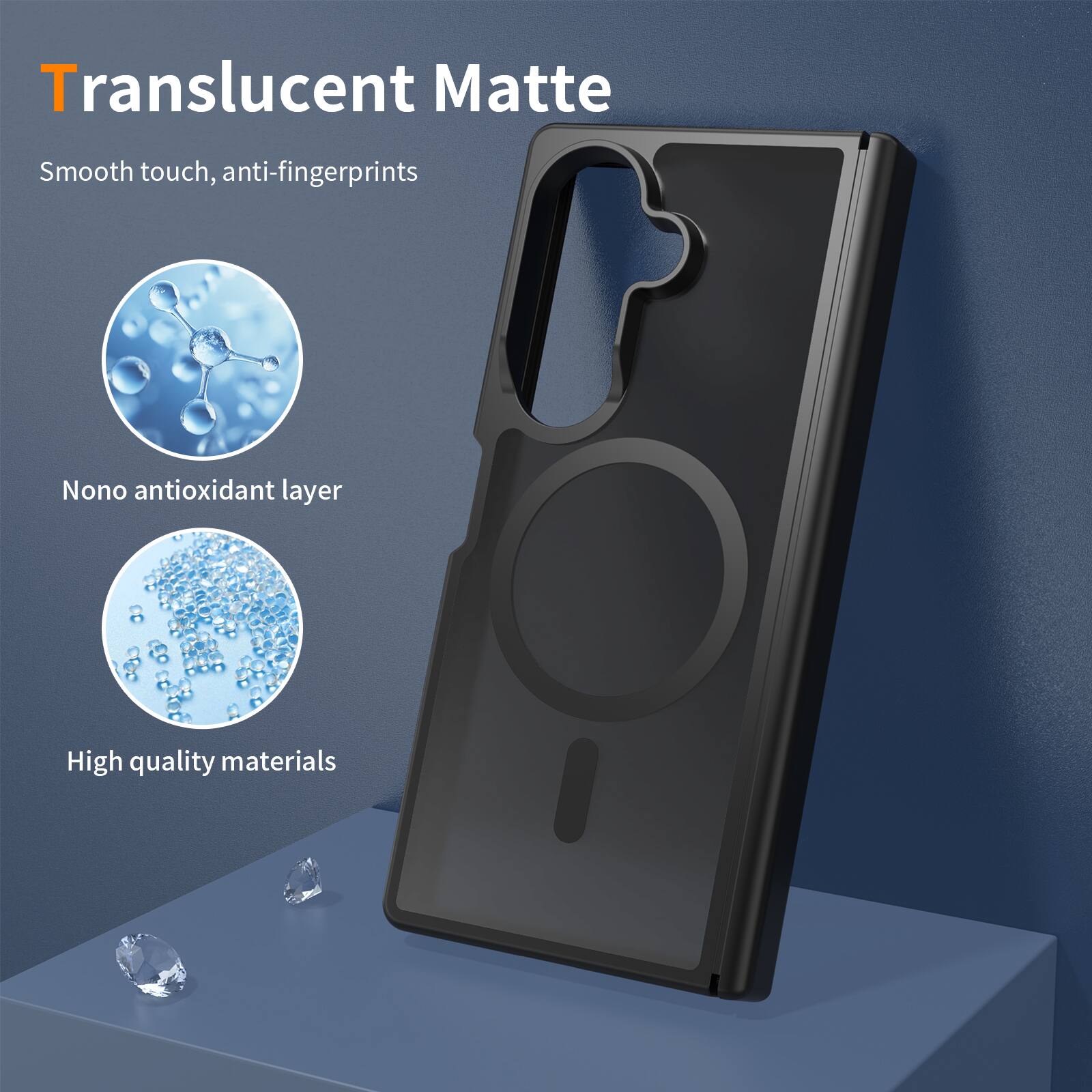 Translucent Matte  
Smooth touch, anti-fingerprints  
Nano antioxidant layer  
High quality materials