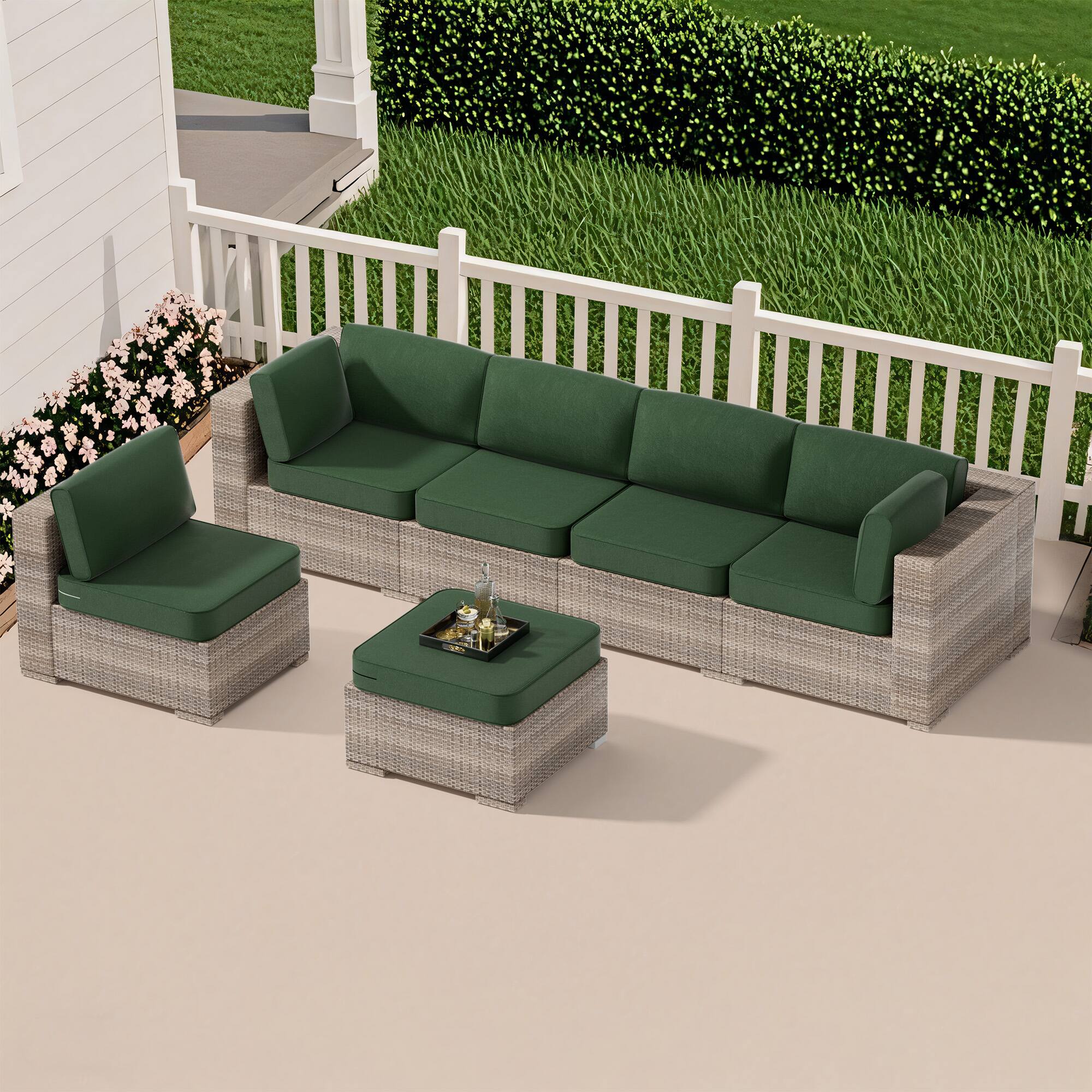 Left. RYHNUYNE - 14-Piece Outdoor Patio Sofa Cushions, Dark Green Seat Cushion with Zipper, Water-Resistant Patio Furniture Cushion - Dark green.