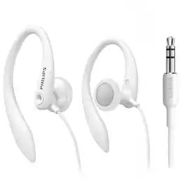Philips - Wired Earhook Headphones, 15mm Driver, Secure Fit, 1.2m Cable, 3.5mm Jack - White