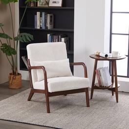 GOODSILO - Modern Upholstered Accent Chair with Solid Wood Frame and Pillow for Living Room, Bedroom, or Balcony - Beige