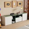 Front. luck idea - Modern Minimalist 78.7” TV Stand, Gold Pulls & Hidden Handles, Large Storage Media Console - Green.