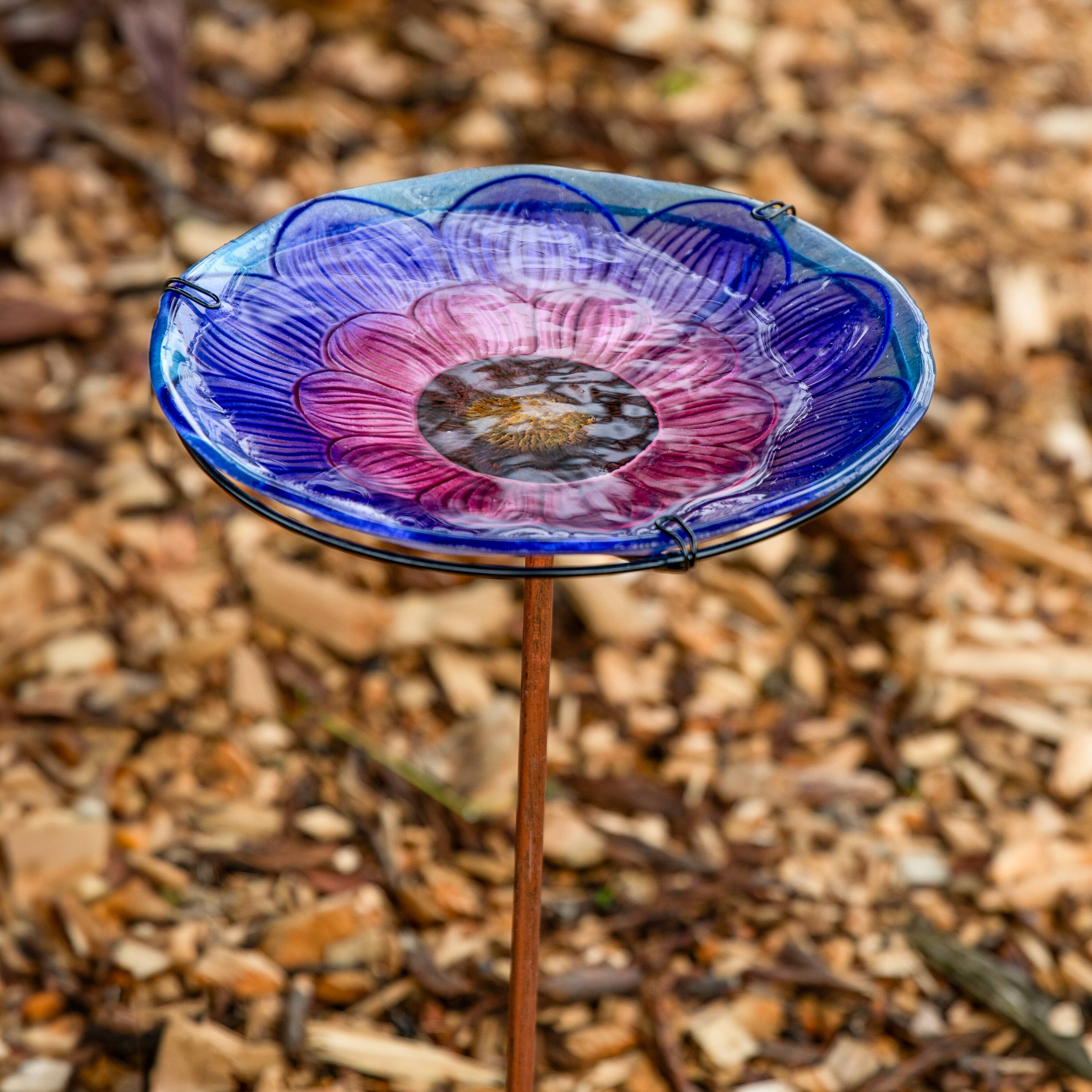Alt View 5. Sunnydaze - Deck-Mounted/Staked Glass Bird Bath - Spring Crocus.