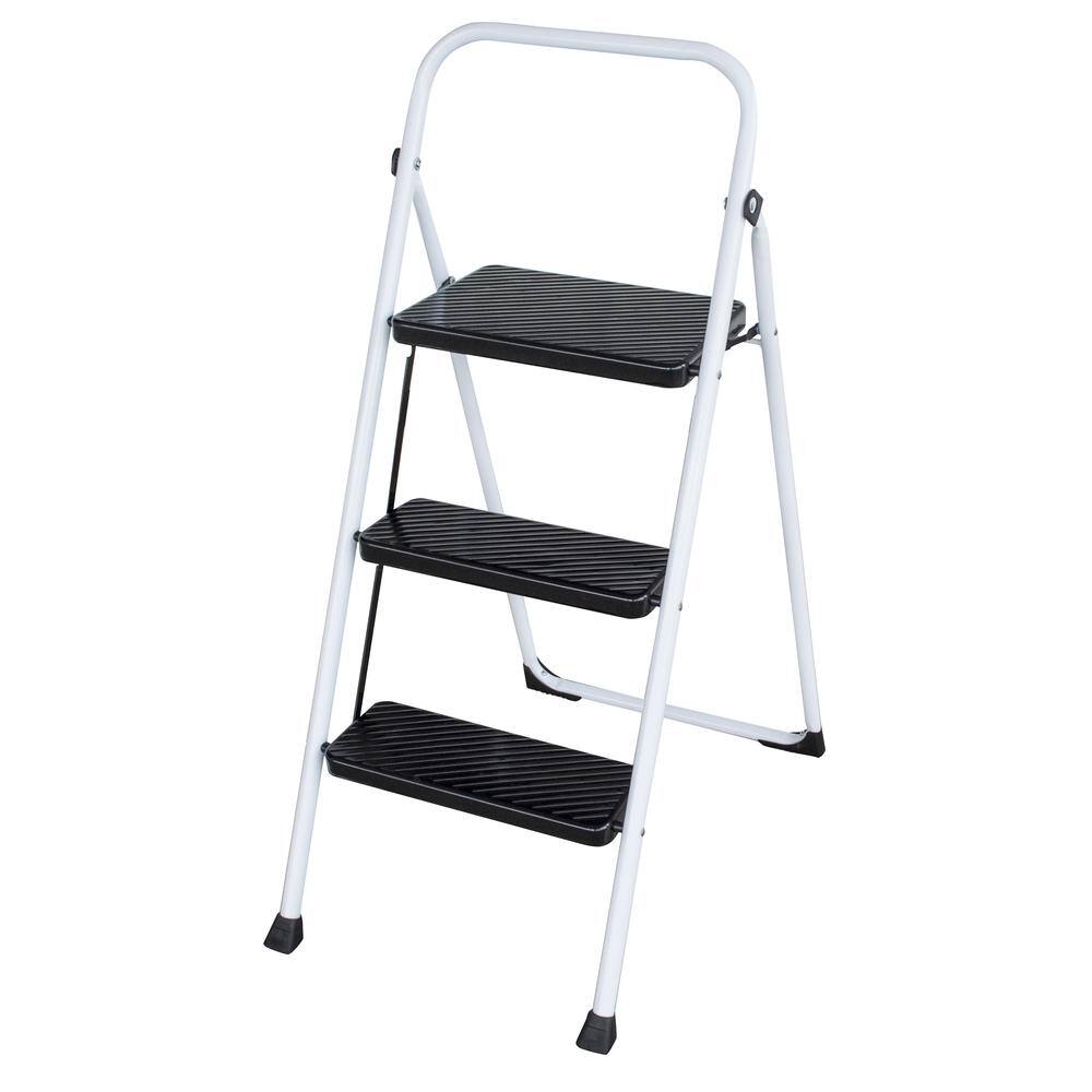 Back. AmeriHome - Three Step Folding Utility Step Ladder - White, Black.