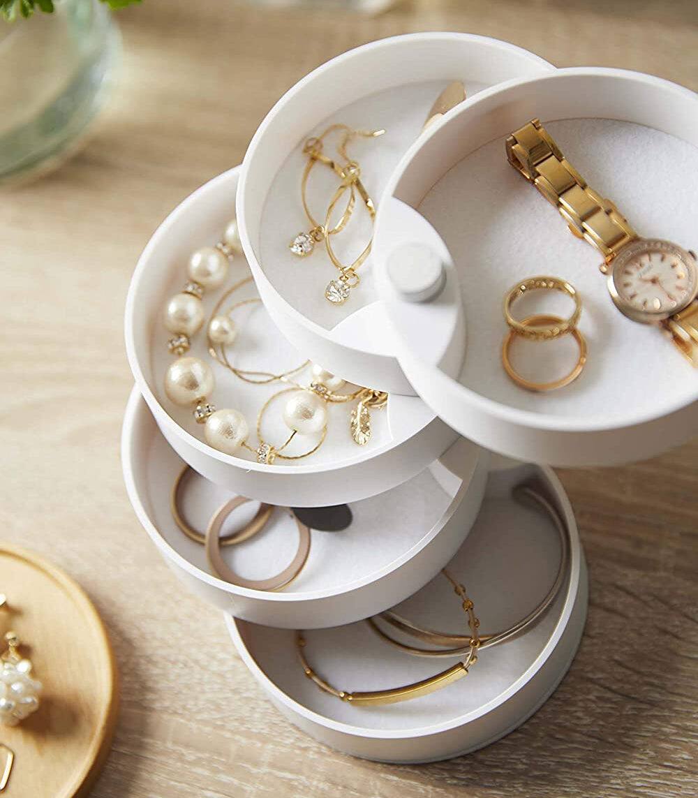 Angle. Yamazaki Home - Stacked Jewelry Organizer - White.