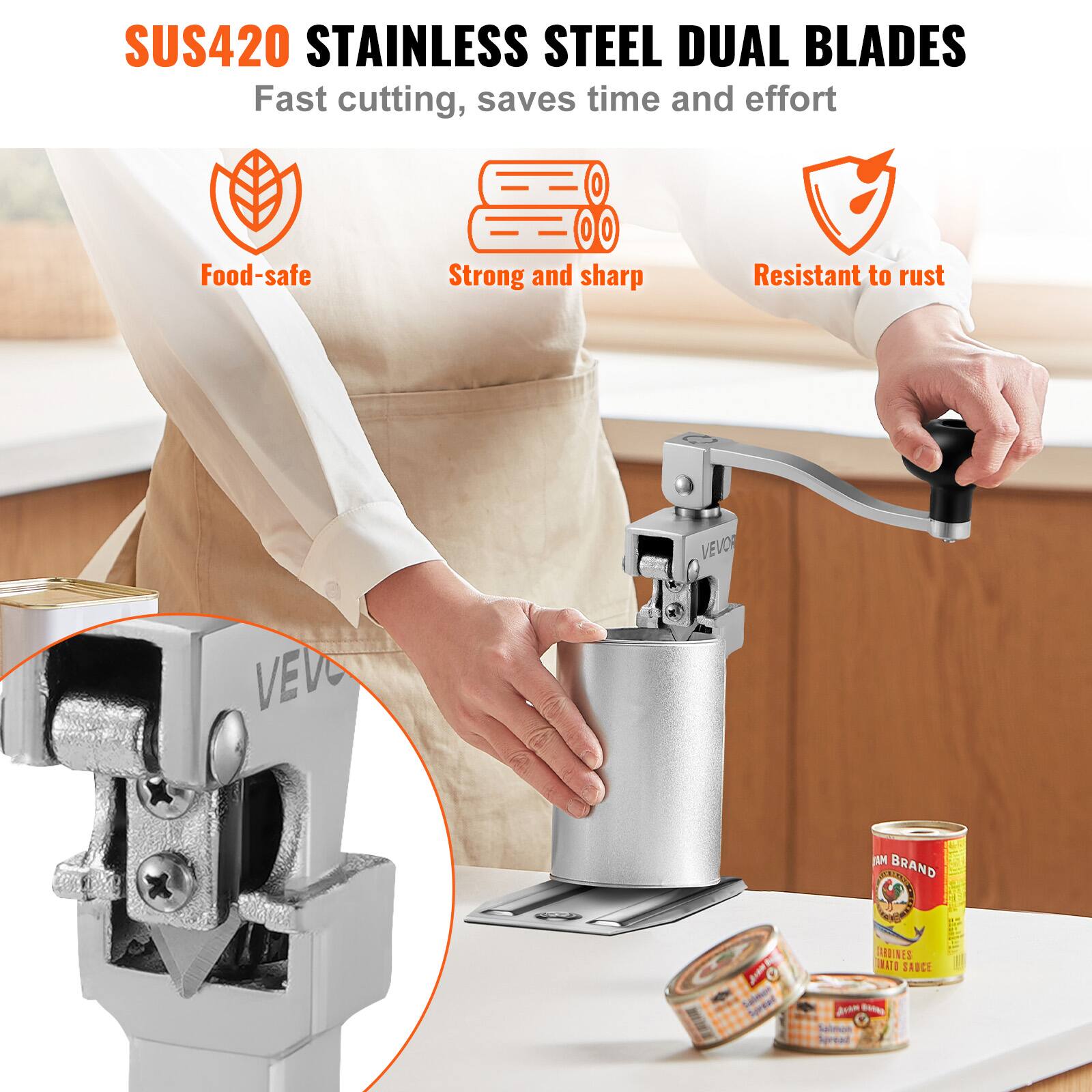 SUS420 STAINLESS STEEL DUAL BLADES  
Fast cutting, saves time and effort  

- Food-safe  
- Strong and sharp  
- Resistant to rust  

VEVO  
JAM BRAND  
TARTAR SAUCE