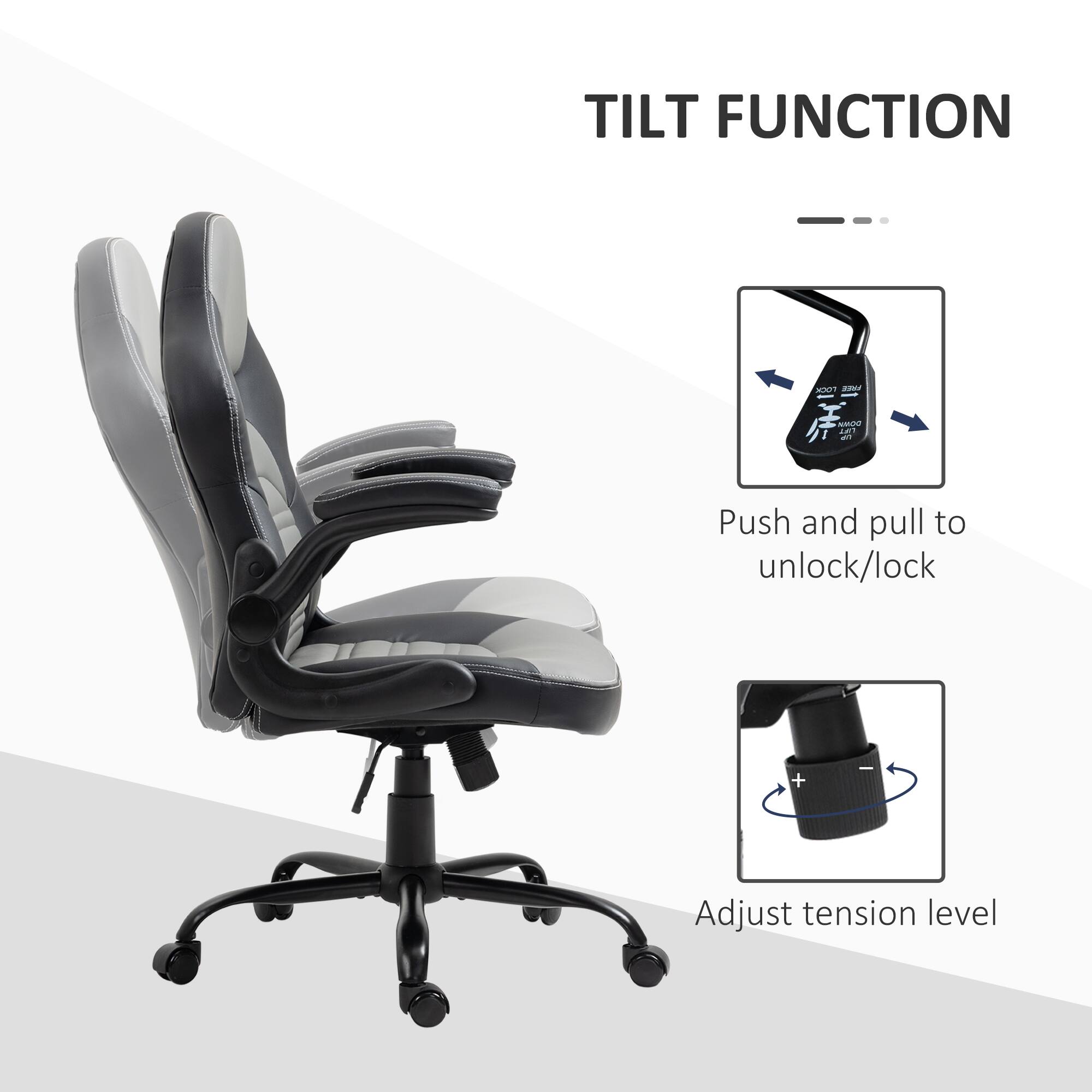 TILT FUNCTION

Push and pull to unlock/lock

Adjust tension level