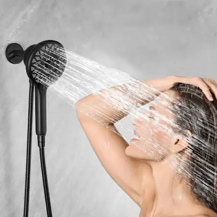 Front. MOOSOO - High Pressure Shower Head 6 Spray Mode, Magnetic Shower Head for Bathroom, Handheld Shower with 60" Stainless Steel Hose - Black.