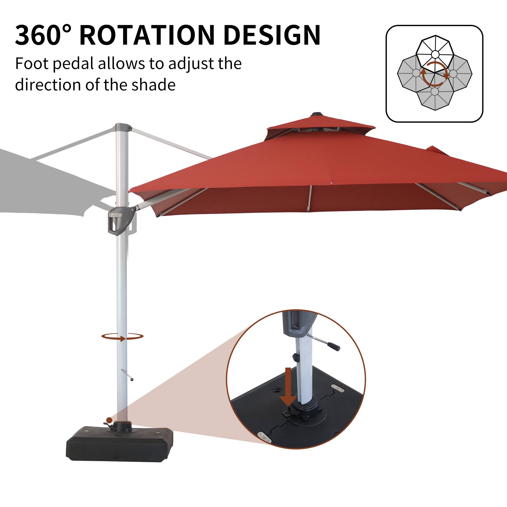 360° ROTATION DESIGN  
Foot pedal allows to adjust the direction of the shade