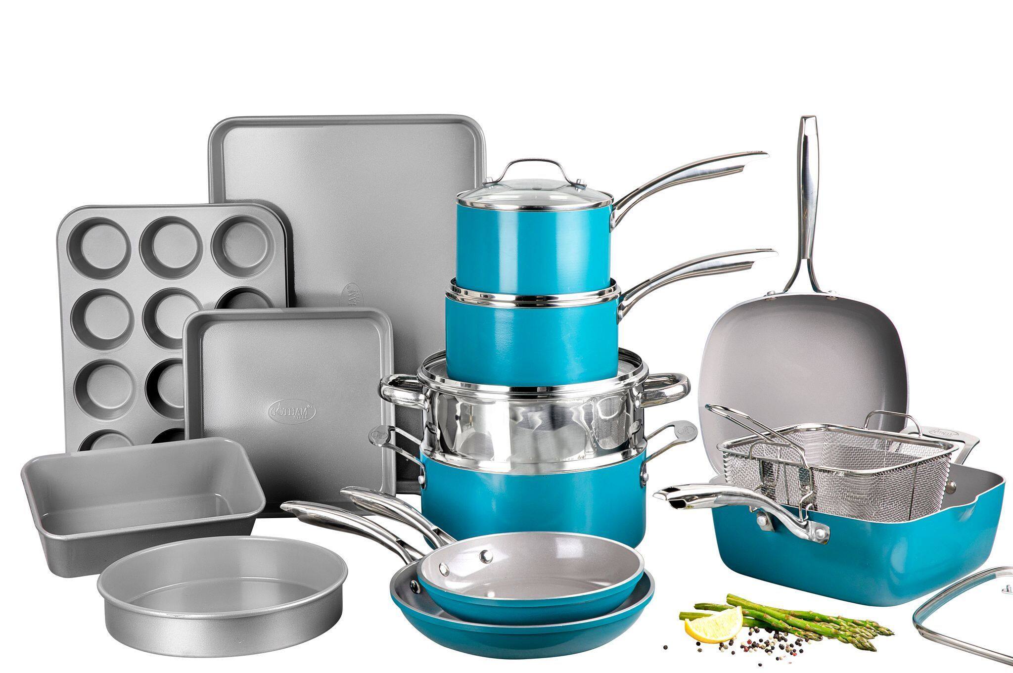 Alt View 1. Gotham Steel - Gotham Steel Aqua Blue 20 Piece Nonstick Cookware and Bakeware Set - Blue.