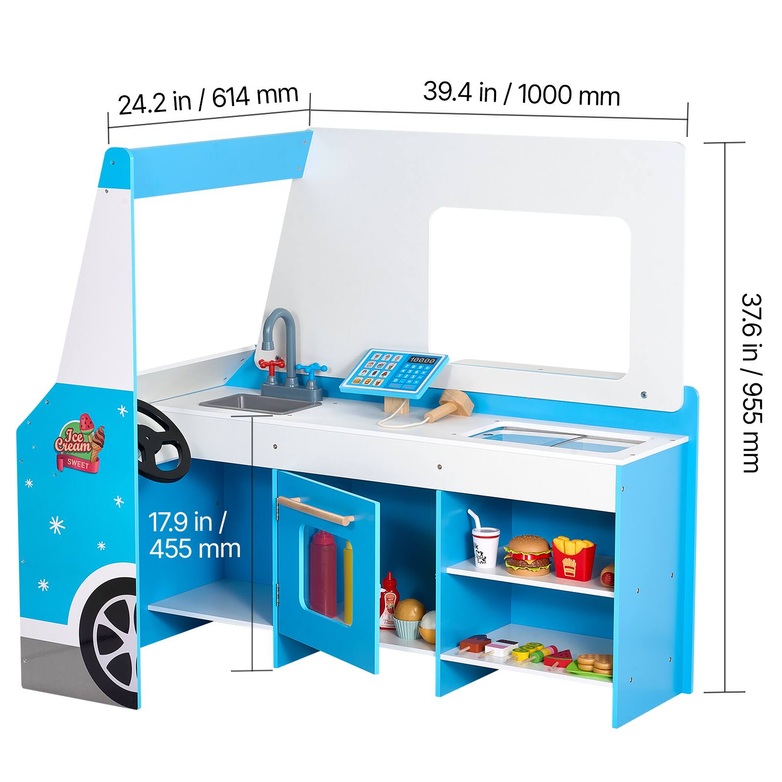 24.2 in / 614 mm  
39.4 in / 1000 mm  
17.9 in / 455 mm  
37.6 in / 955 mm  

Ice Cream SWEET