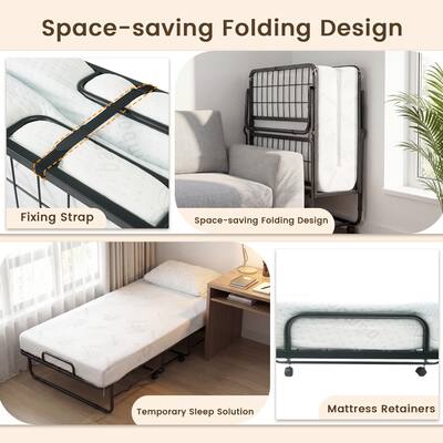 Gymax Twin Size Folding Bed w/Memory Foam Mattress Metal Frame for Gymax Twin Size Folding Bed w/Memory Foam Mattress Metal Frame for