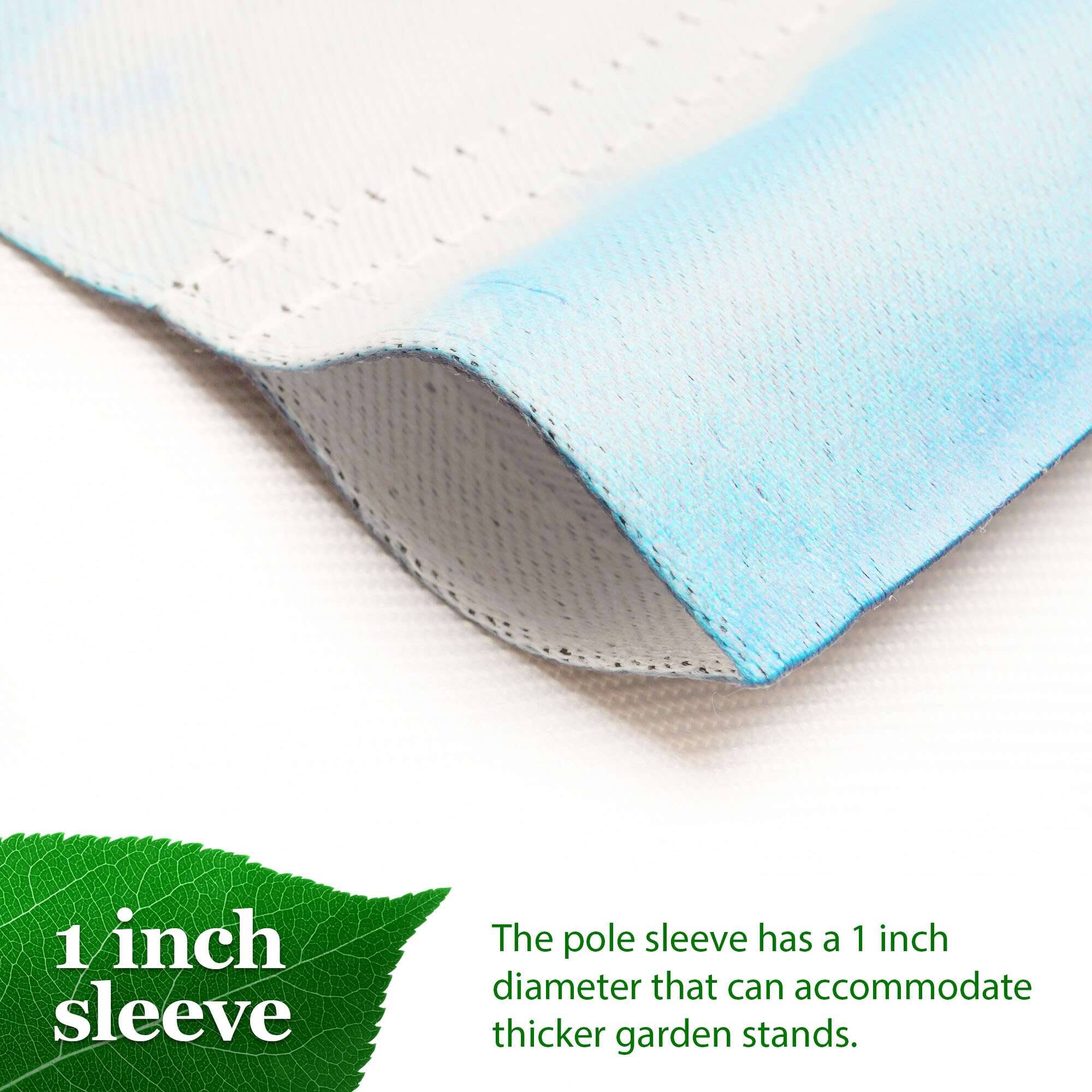 1 inch sleeve

The pole sleeve has a 1 inch diameter that can accommodate thicker garden stands.