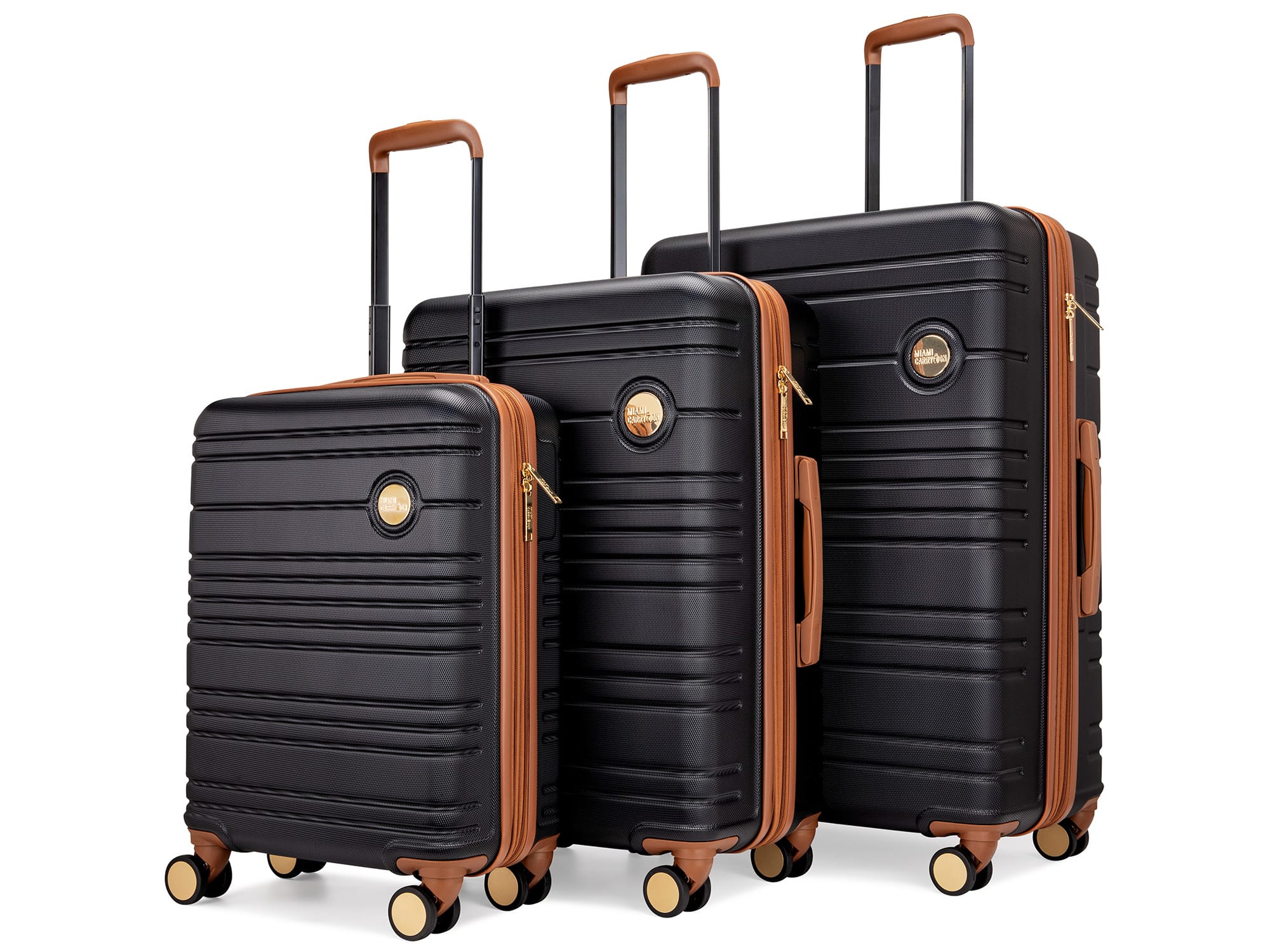 Miami Carry On - Brickell 3 Piece Expandable Retro Spinner Luggage Set - Black