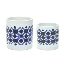 BreeBe - Tie-Dye Print Ceramic Pot (Set of 2) - White, Blue