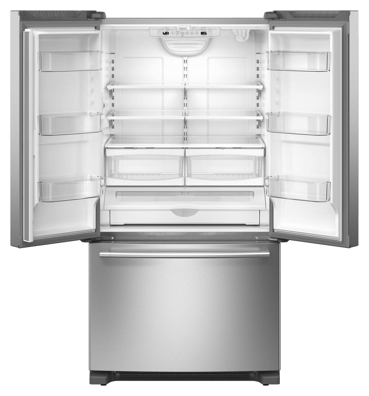 Left. Maytag - 36 in. Wide 25.2 cu. ft. French Door Refrigerator with Max Cool Setting - Fingerprint Resistant Stainless Steel.