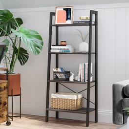 Songmics Home - Ladder Shelf, 4-Tier Bookshelf, Storage Rack, Bookcase, for Living Room, Kitchen, Bedroom - Charcoal Gray and Black
