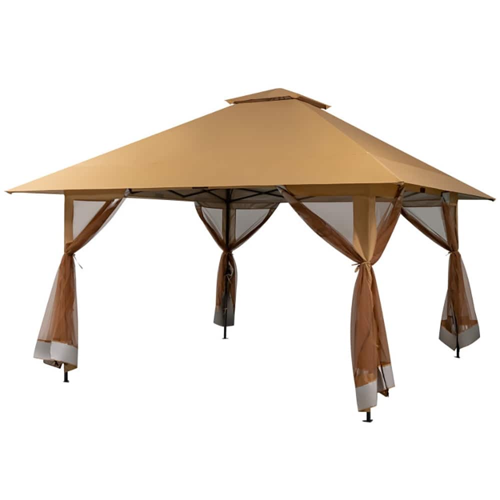 Kadyn - 13 x 13 Feet Pop-up Instant Canopy Tent with Mesh Sidewall-Coffee, Hardtop Roof for Garden,Backyard Shade