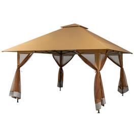 Kadyn - 13 x 13 Feet Pop-up Instant Canopy Tent with Mesh Sidewall-Coffee, Hardtop Roof for Garden,Backyard Shade