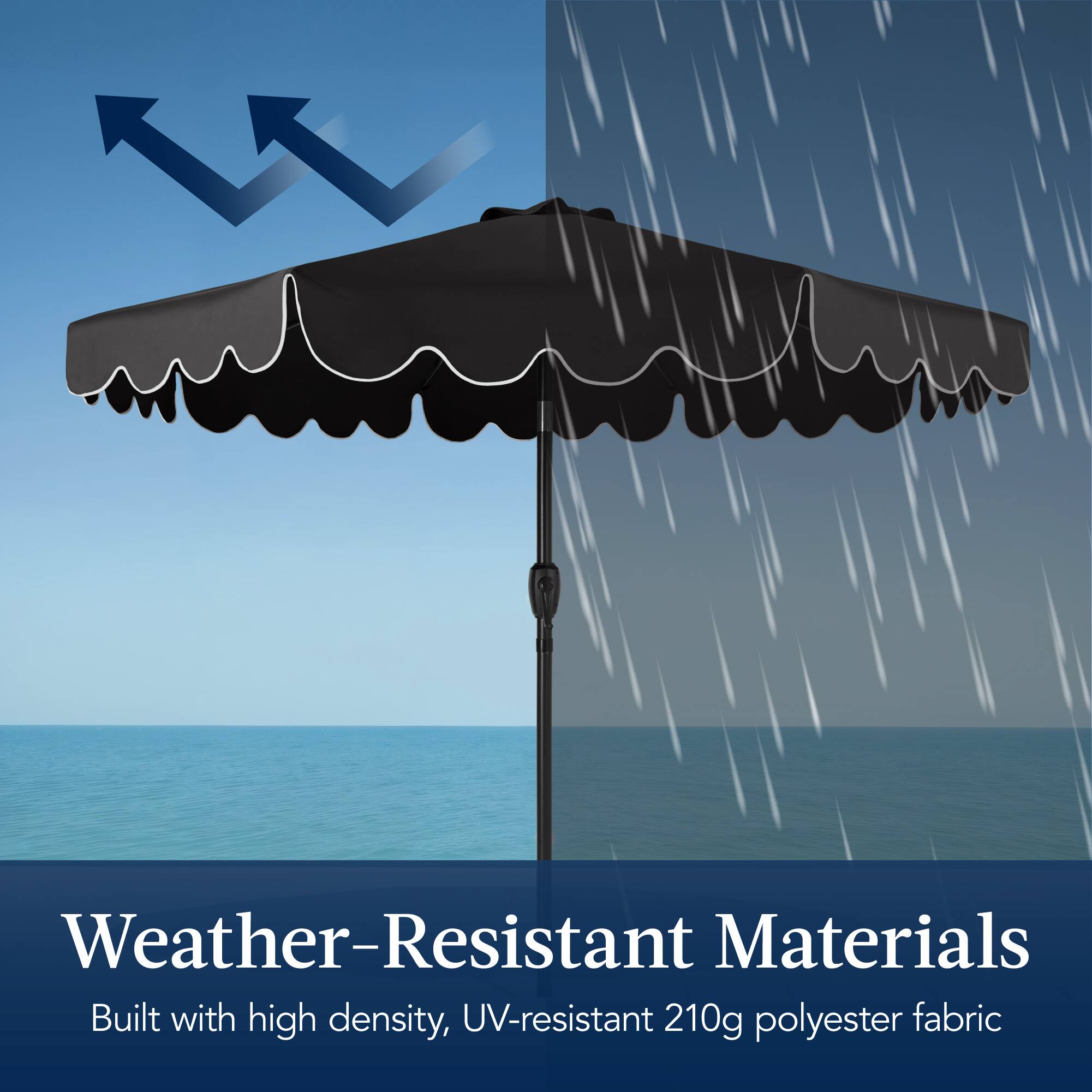 Weather-Resistant Materials  
Built with high density, UV-resistant 210g polyester fabric