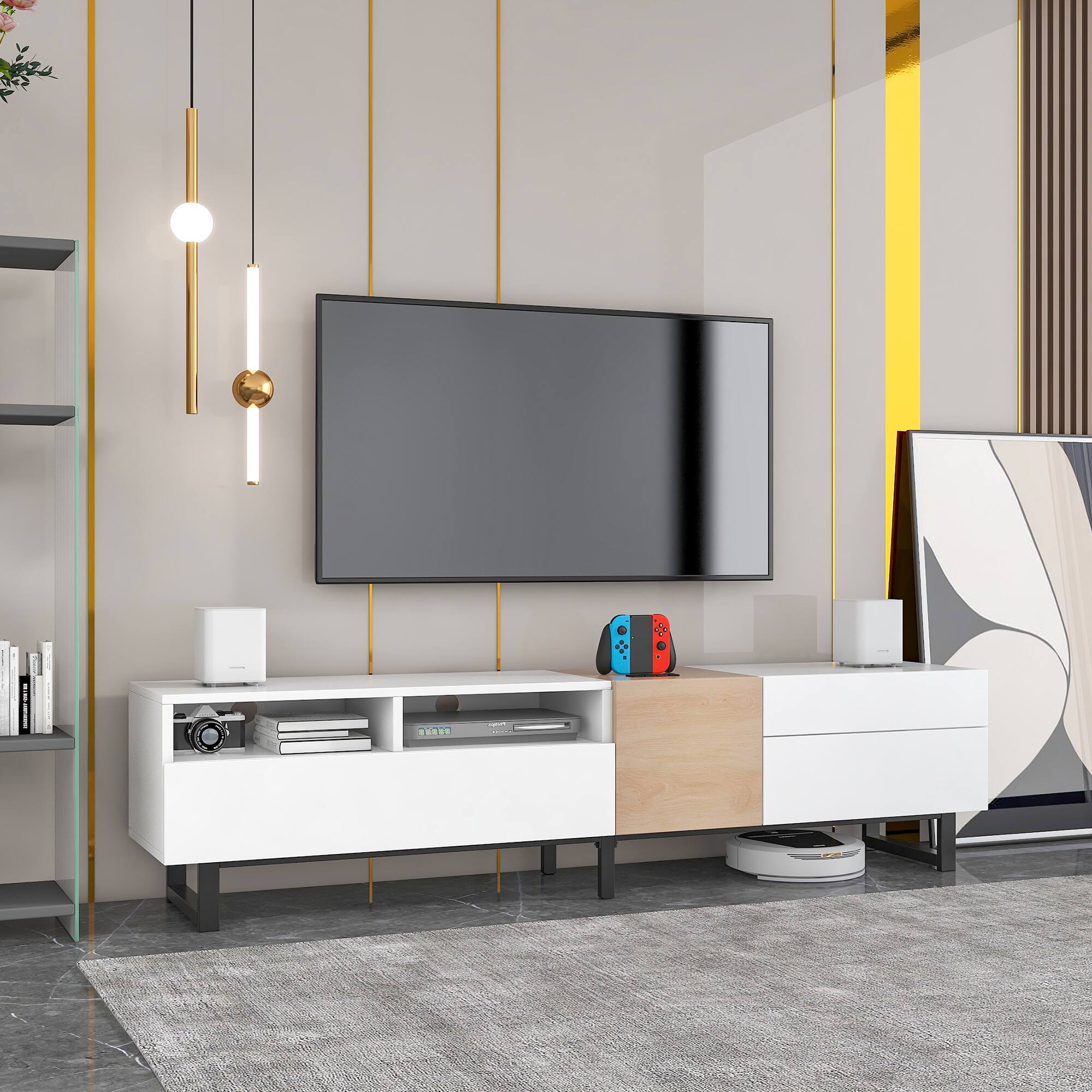 Alt View 7. Spaco - Spaco Modern TV Stand for 80" TV, Media Console with Double Storage and Drop Down Door for Living Room Bedroom Theater - White.